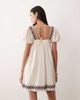 Abercrombie & Fitch Abercrombie & Fitch boho embelished puff sleeve babydoll mini dress in cream-Red - 2