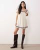 Abercrombie & Fitch Abercrombie & Fitch boho embelished puff sleeve babydoll mini dress in cream-Red - 3