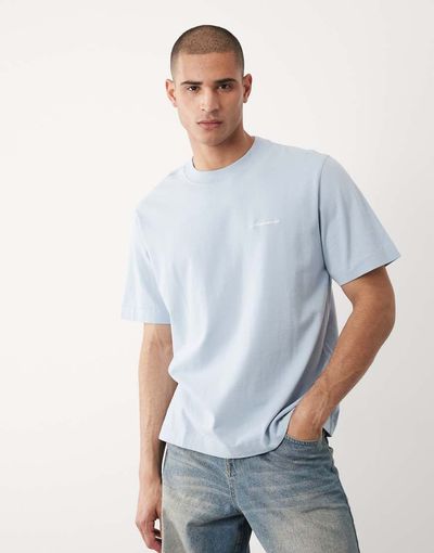 Abercrombie & Fitch Abercrombie & Fitch boxy short sleeve italic logo T-shirt in baby blue