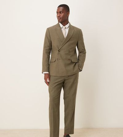 Abercrombie & Fitch Abercrombie & Fitch classic linen blend suit pants in olive green - part of a set