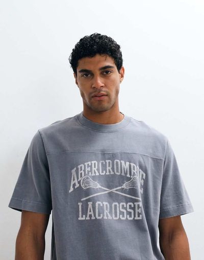Abercrombie & Fitch Abercrombie & Fitch collegiate graphic heavyweight t-shirt in washed blue