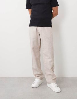 Abercrombie & Fitch Abercrombie & Fitch cotton linen blend relaxed straight fit smart pants in cream-Gray