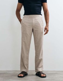 Abercrombie & Fitch Abercrombie & Fitch cotton linen mix relaxed fit pull on trouser in beige-Brown