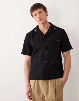 Abercrombie & Fitch Abercrombie & Fitch cotton linen mix short sleeve knit shirt in black
