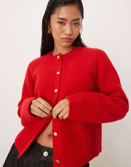 Abercrombie & Fitch Abercrombie & Fitch crew neck button up cardigan in red