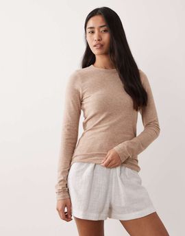 Abercrombie & Fitch Abercrombie & Fitch crew neck lounge top in beige-Neutral