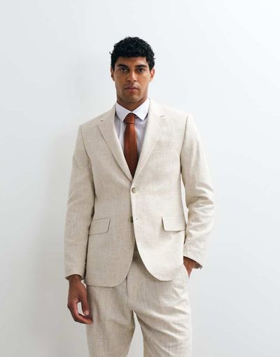 Abercrombie & Fitch Abercrombie & Fitch crosshatch single breasted blazer in cream - part of a set-White