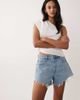 Abercrombie & Fitch Abercrombie & Fitch Curve Love frayed high rise denim shorts in bleach blue - 1