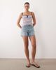 Abercrombie & Fitch Abercrombie & Fitch Curve Love high rise denim shorts with finished hem in bleach blue - 1