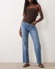 Abercrombie & Fitch Abercrombie & Fitch Curve Love high rise straight leg jeans with raw hem in mid blue wash - 1