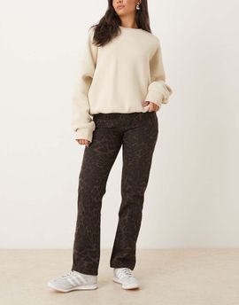 Abercrombie & Fitch Abercrombie & Fitch Curve Love mid rise straight jeans in brown leopard print