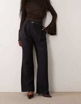 Abercrombie & Fitch Abercrombie & Fitch Curve Love Sloane high rise wide leg pants with belt in black