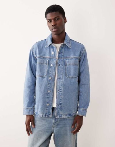 Abercrombie & Fitch Abercrombie & Fitch denim shacket in mid blue wash