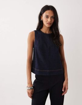 Abercrombie & Fitch Abercrombie & Fitch denim sleeveless top in indigo-Navy