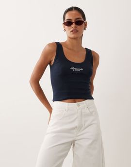 Abercrombie & Fitch Abercrombie & Fitch embroidered logo scoop neck tank top in navy