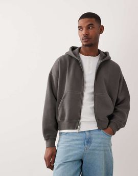 Abercrombie & Fitch Abercrombie & Fitch essential zip through hoodie in charcoal-Gray