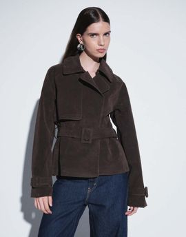 Abercrombie & Fitch Abercrombie & Fitch faux suede belted short trench in dark brown