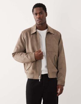 Abercrombie & Fitch Abercrombie & Fitch faux suede bomber jacket with collar in light brown