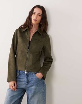 Abercrombie & Fitch Abercrombie & Fitch fitted 90s faux suede jacket in khaki green