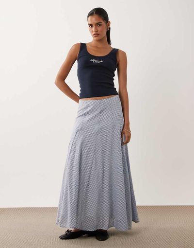 Abercrombie & Fitch Abercrombie & Fitch flowy midaxi skirt in micro blue plaid