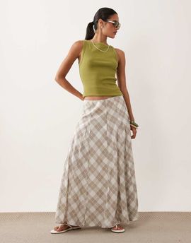 Abercrombie & Fitch Abercrombie & Fitch flowy midaxi skirt in white and brown plaid