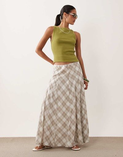 Abercrombie & Fitch Abercrombie & Fitch flowy midaxi skirt in white and brown plaid