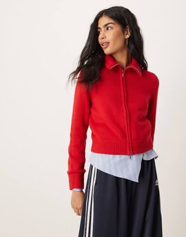 Abercrombie & Fitch Abercrombie & Fitch full zip collared cardigan in red