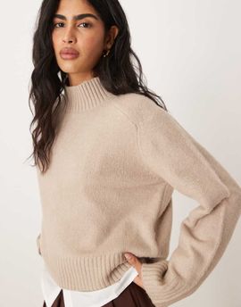Abercrombie & Fitch Abercrombie & Fitch funnel neck sweater in cream-White