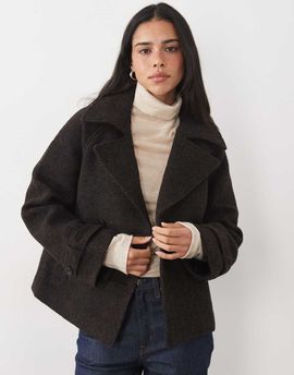 Abercrombie & Fitch Abercrombie & Fitch funnel neck wool blend jacket in brown herringbone