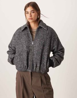 Abercrombie & Fitch Abercrombie & Fitch herringbone wool look bubble hem bomber jacket in gray