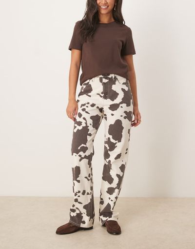Abercrombie & Fitch Abercrombie & Fitch high rise 90s relaxed jeans in cow print-Multi