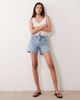 Abercrombie & Fitch Abercrombie & Fitch high rise denim dad shorts with clean hem in bleach blue - 2