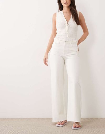 Abercrombie & Fitch Abercrombie & Fitch high rise wide leg jeans with frayed hem in white