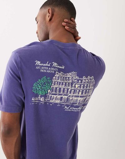 Abercrombie & Fitch Abercrombie & Fitch hotel back graphic t-shirt in purple-Navy