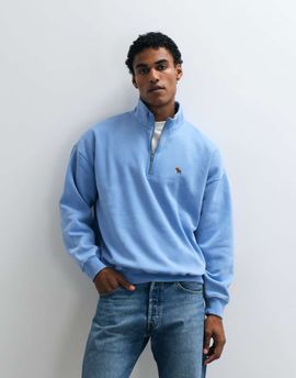Abercrombie & Fitch Abercrombie & Fitch icon logo oversized 1/4 zip sweatshirt in washed blue
