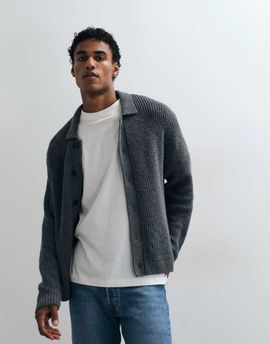Abercrombie & Fitch Abercrombie & Fitch knit crew neck button up cardigan in dark gray
