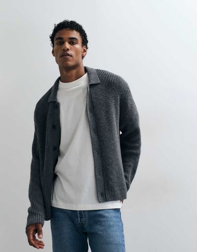 Abercrombie & Fitch Abercrombie & Fitch knit crew neck button up cardigan in dark gray