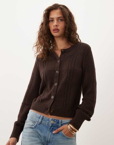 Abercrombie & Fitch Abercrombie & Fitch knit crew neck cardigan in brown