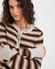 Abercrombie & Fitch Abercrombie & Fitch knit crew neck cardigan in brown and cream stripes-White - 3