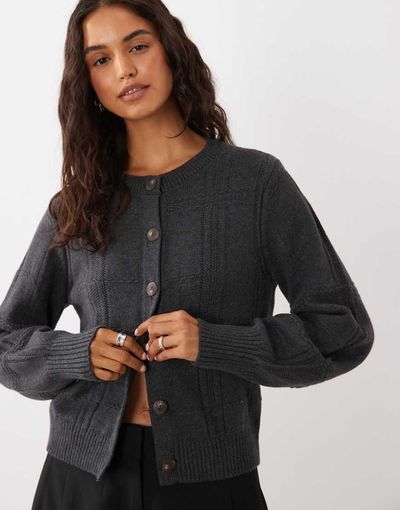 Abercrombie & Fitch Abercrombie & Fitch knit crew neck cardigan in dark gray