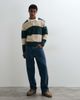 Abercrombie & Fitch Abercrombie & Fitch knit long sleeve button up polo sweater with contrast collar in green and cream stripes-Multi - 1