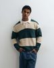 Abercrombie & Fitch Abercrombie & Fitch knit long sleeve button up polo sweater with contrast collar in green and cream stripes-Multi - 3