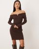 Abercrombie & Fitch Abercrombie & Fitch knit off shoulder mini dress with hardware detail in brown - 1
