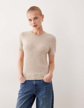 Abercrombie & Fitch Abercrombie & Fitch knit skimming T-shirt in beige-White