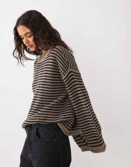 Abercrombie & Fitch Abercrombie & Fitch knit slouchy sweater in beige and brown stripe