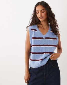 Abercrombie & Fitch Abercrombie & Fitch knit V-neck sweater tank in brown and blue stripe