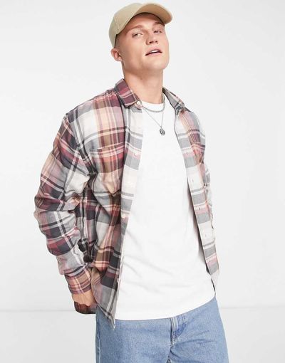 Abercrombie & Fitch Abercrombie & Fitch lightweight check flannel shirt in burgundy-Red