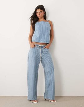 Abercrombie & Fitch Abercrombie & Fitch lighweight denim wide leg tie-up jeans set in blue pinstripe