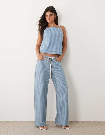 Abercrombie & Fitch Abercrombie & Fitch lighweight denim wide leg tie-up jeans set in blue pinstripe