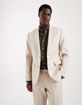 Abercrombie & Fitch Abercrombie & Fitch linen blend slim fit single breasted blazer in beige - part of a set-Neutral